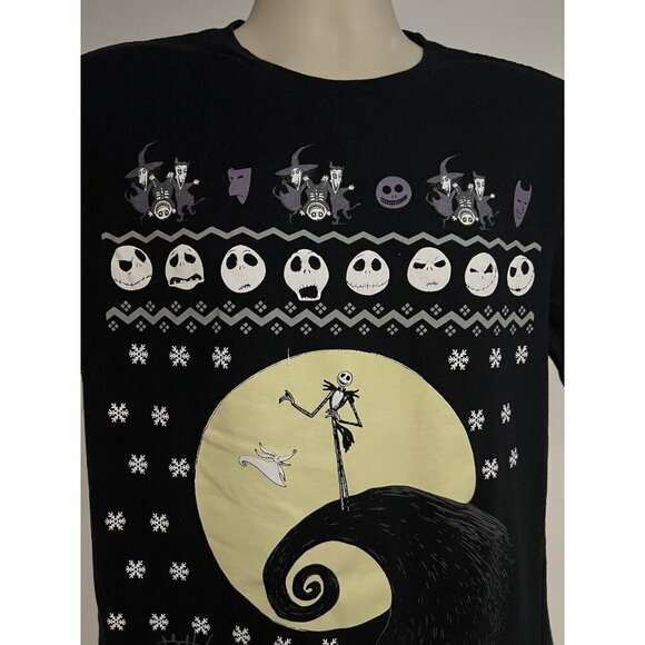 Disney Tim Burton Nightmare Before Christmas Black Graphic T-Shirt Large Stretch - Picture 4 of 5